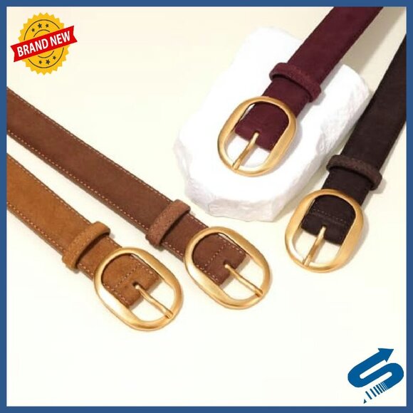 Genuine Suede Leather Belt Gold Buckle Casual Dress Jeans Waist main image 7